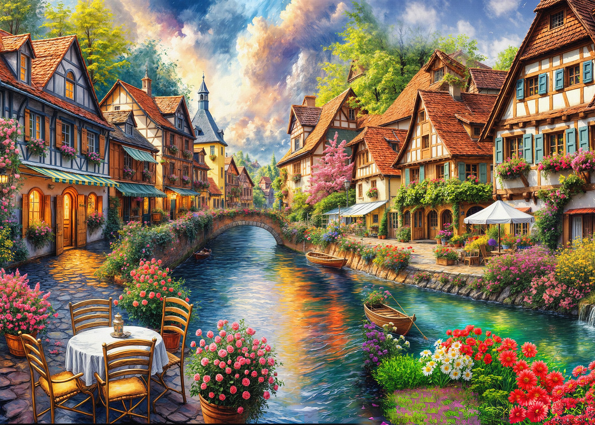 	Artwork village on river _