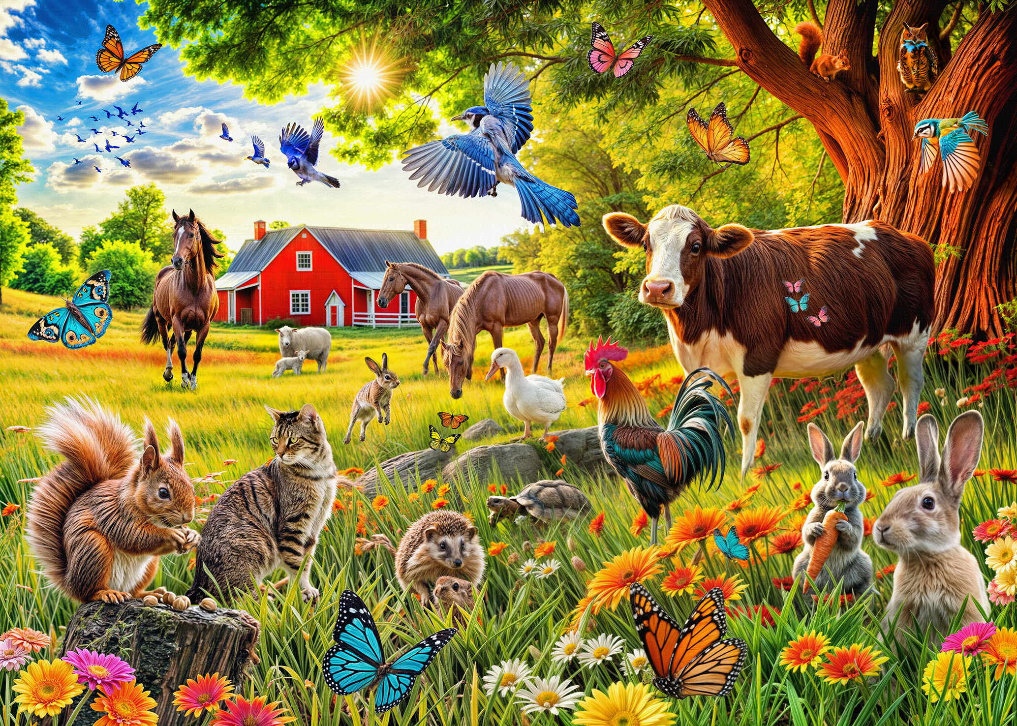 Garden in village and animals