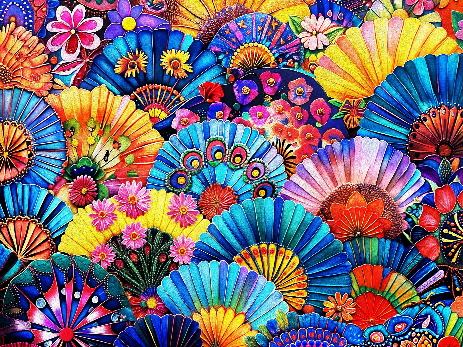Still life with colored fans