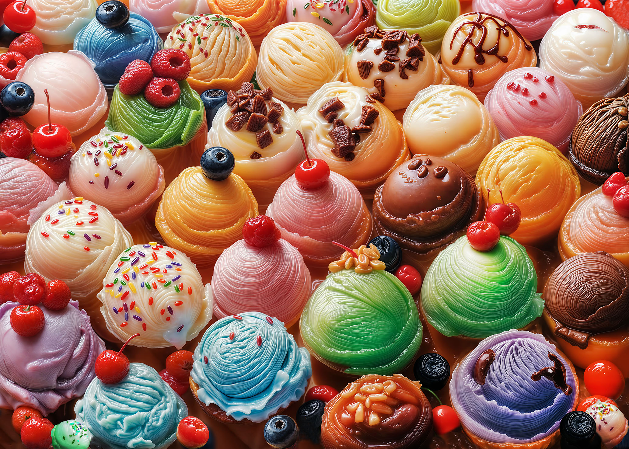 Ice cream and fruits