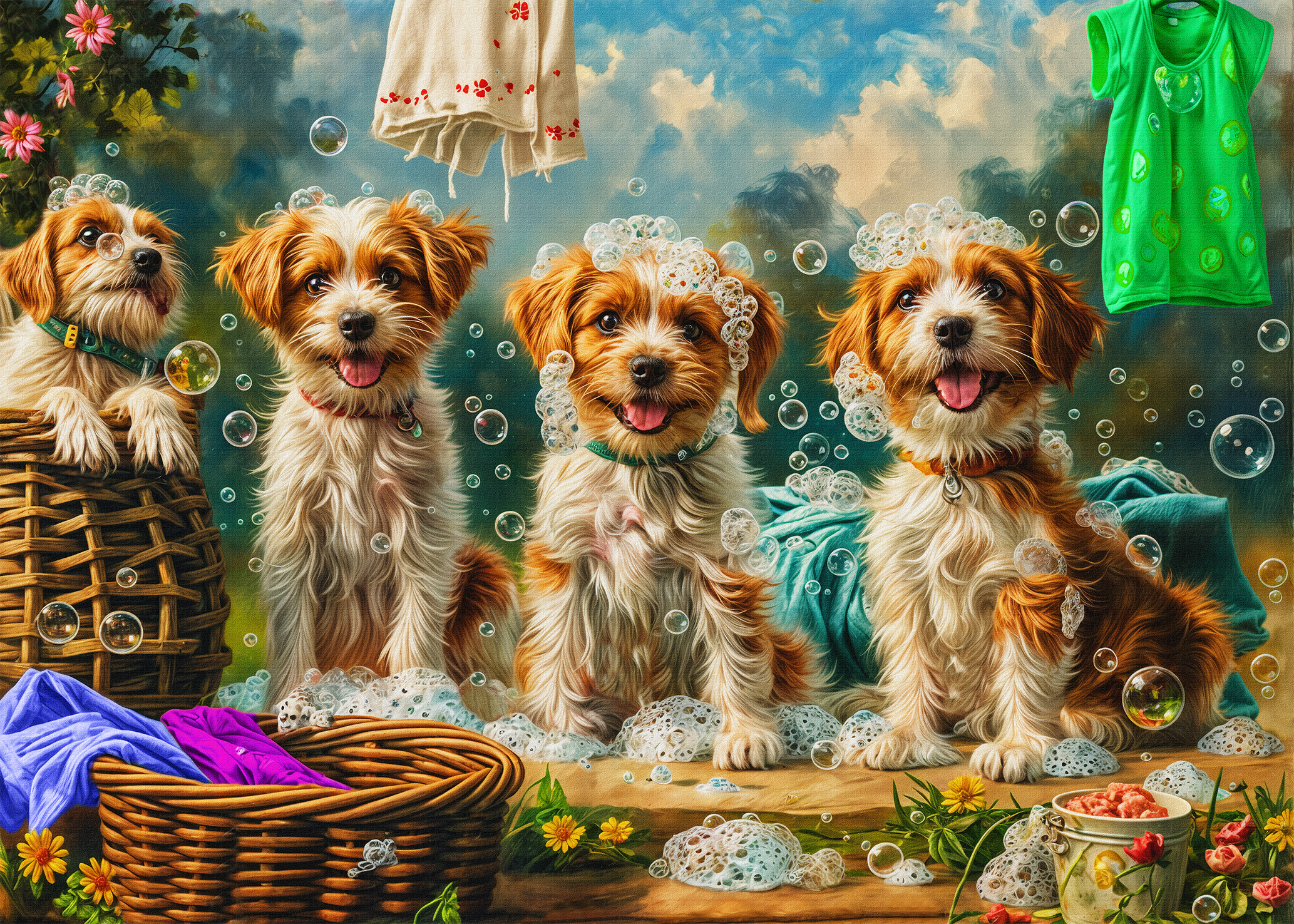 puppies in the laundry