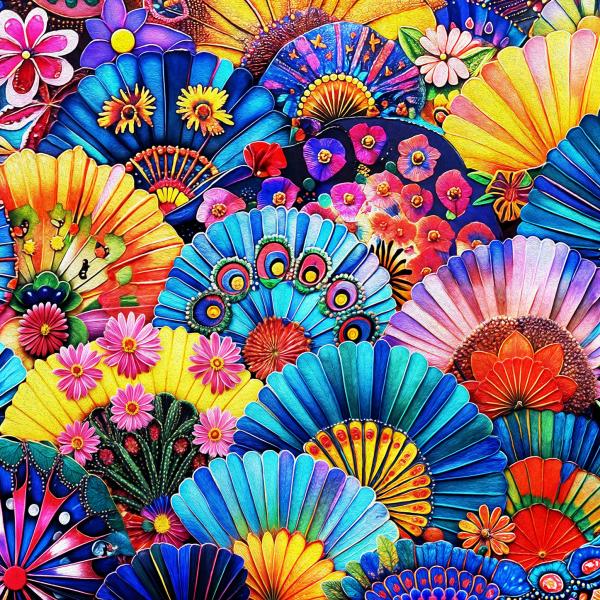 Still life with colored fans